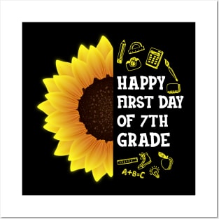 Happy First Day Of 7th grade Sunflower Teacher Student Back To School Gift Posters and Art